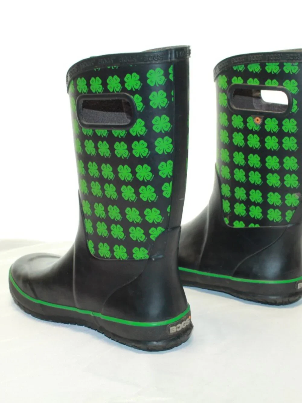 Bogs Youth Size 6 Black 4H Clover Mid Waterproof Rubber Pull On  Rainboots